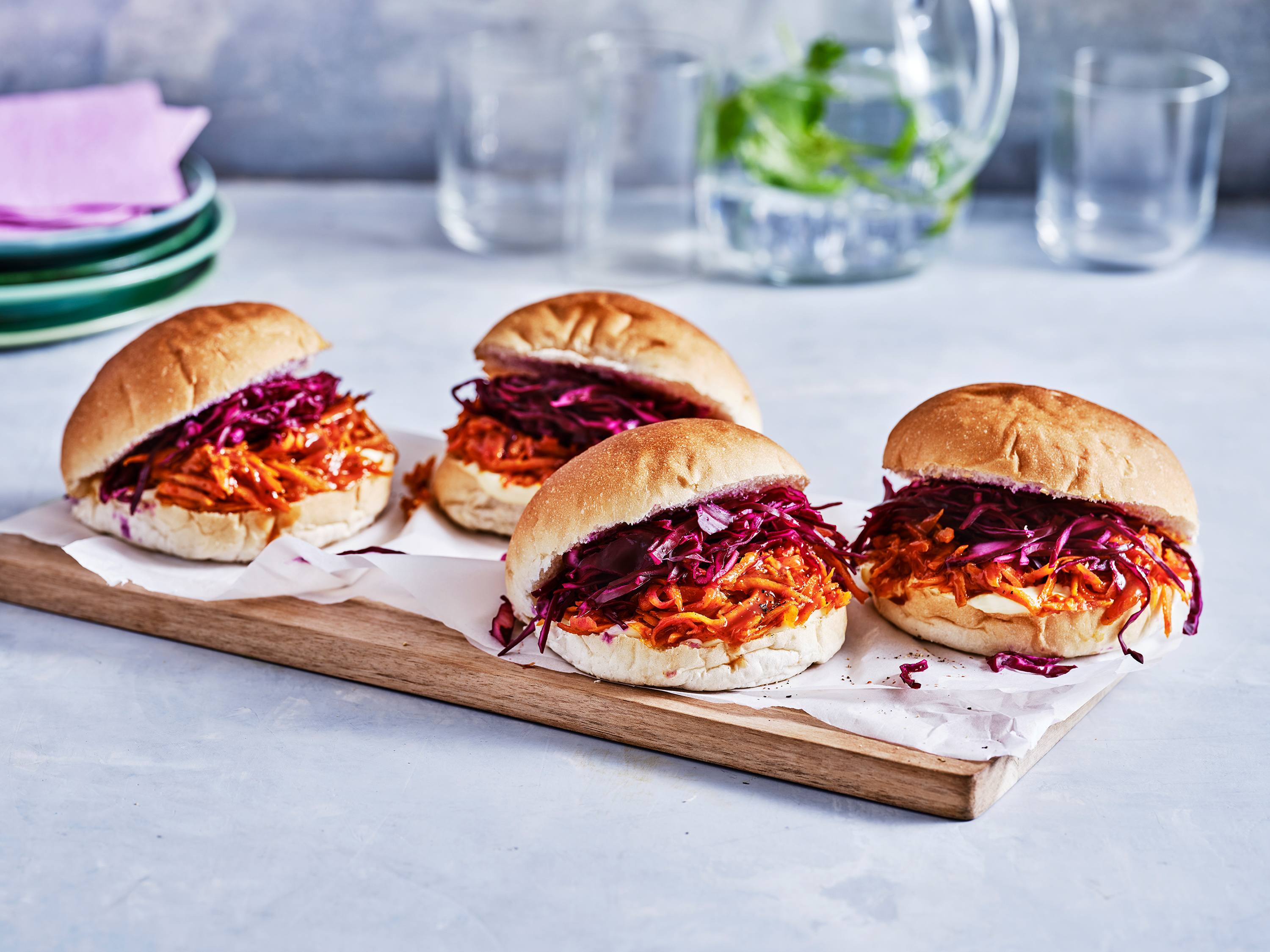 Pulled BBQ Carrot Sandwiches with Cabbage Slaw Savory