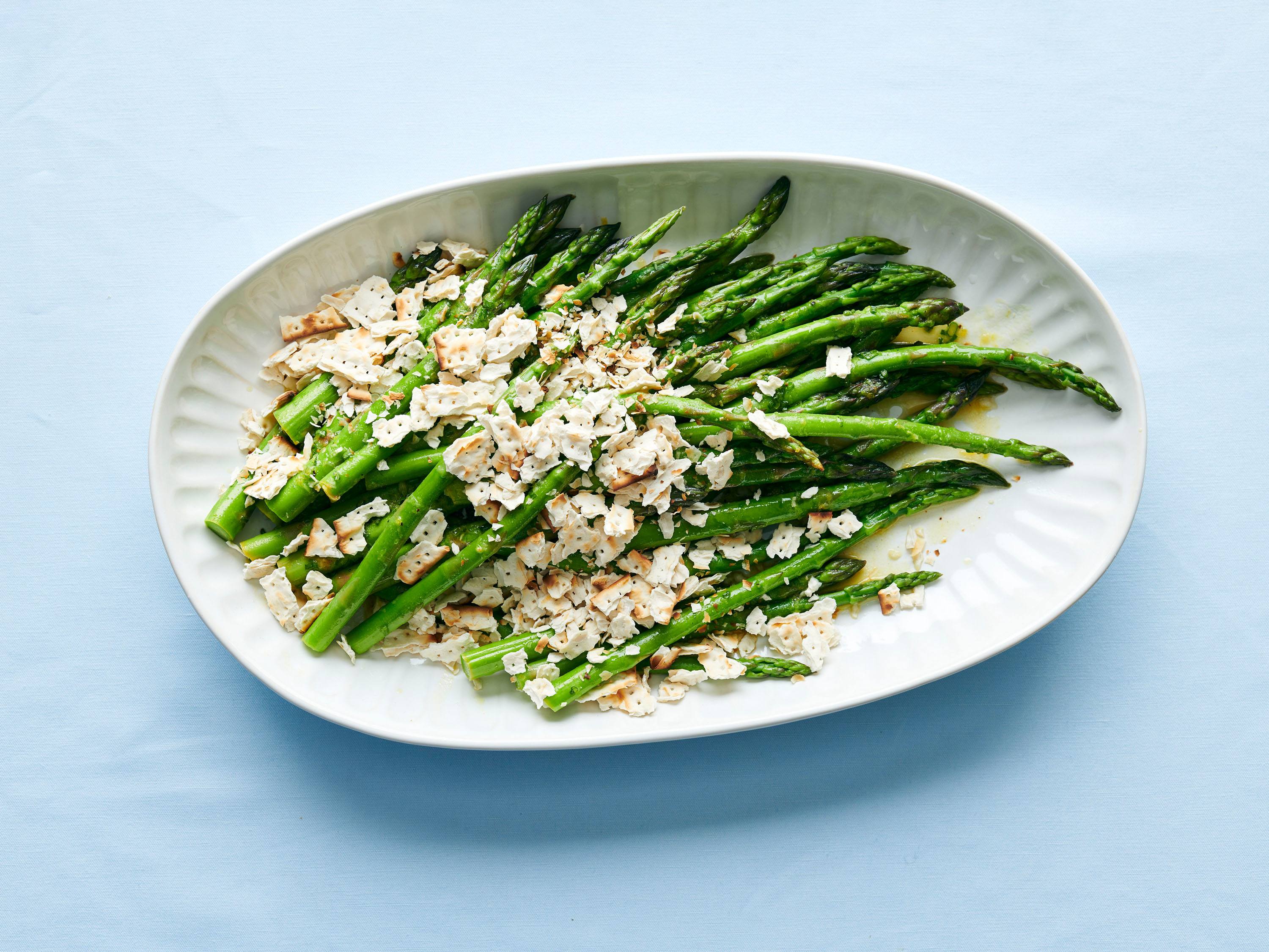 Asparagus with Herb Vinaigrette and Matzo Savory