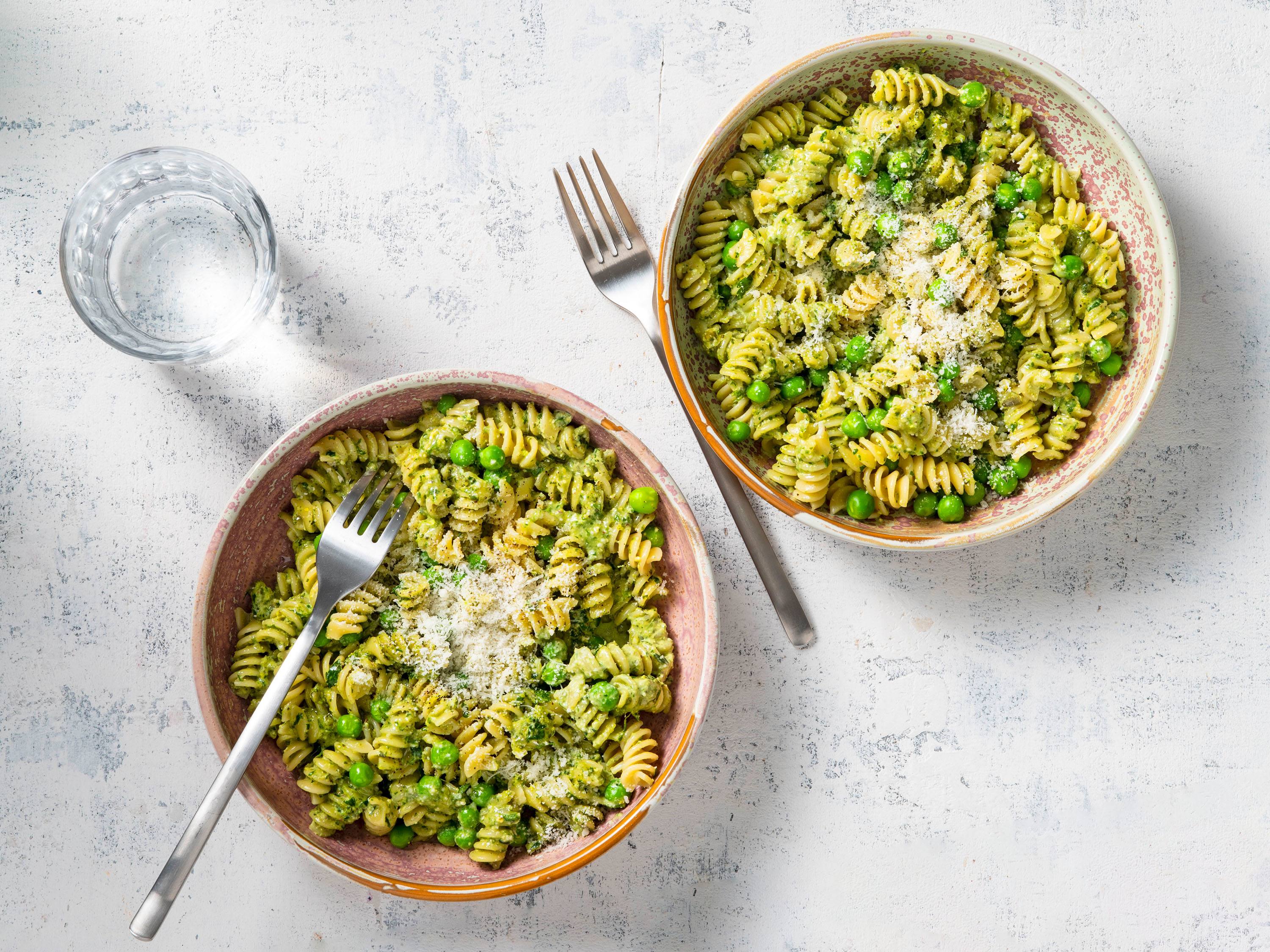 Anything Goes Pesto with Pasta and Peas Savory