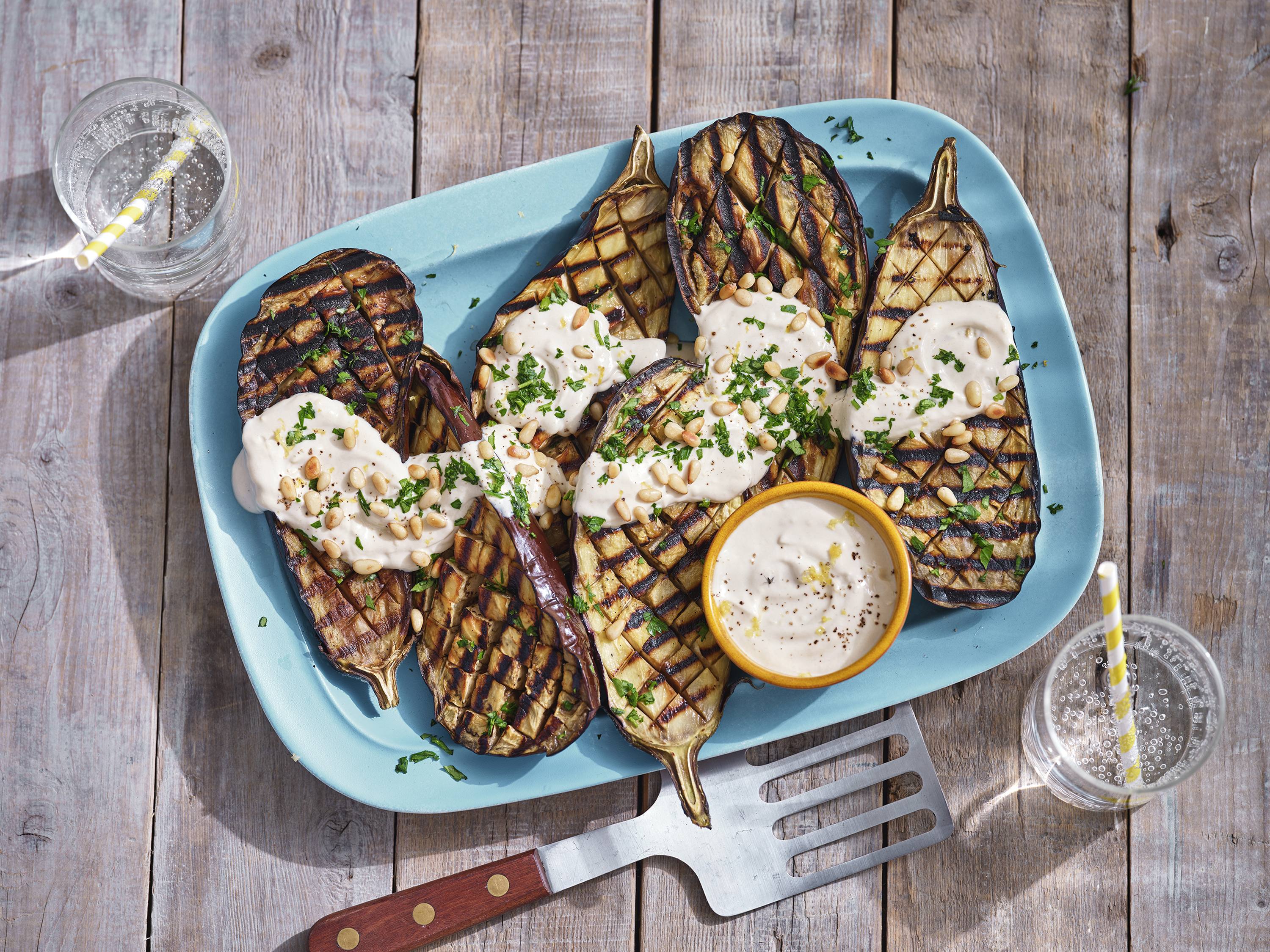 Grilled Eggplant Halves with Tahini Dressing Savory