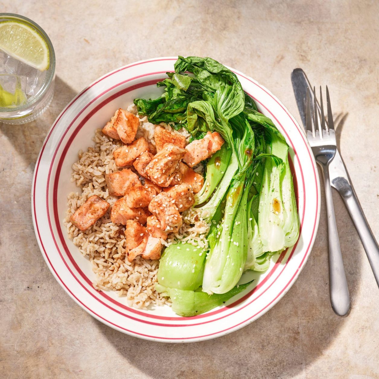 Teriyaki Air Fryer Salmon Bites with Bok Choy and Rice | Savory