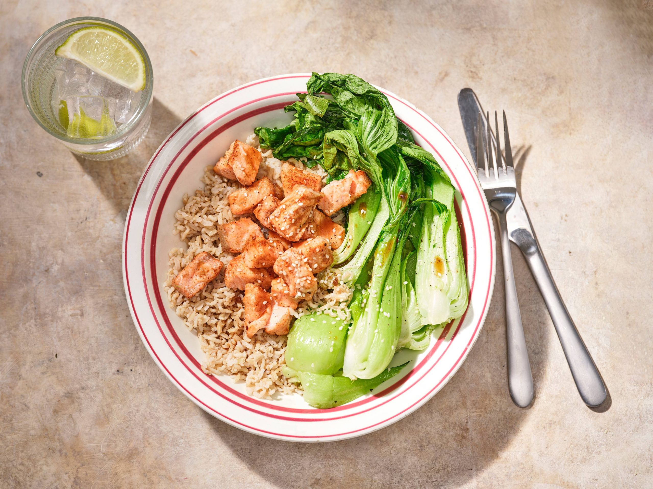 Teriyaki Air Fryer Salmon Bites with Bok Choy and Rice | Savory
