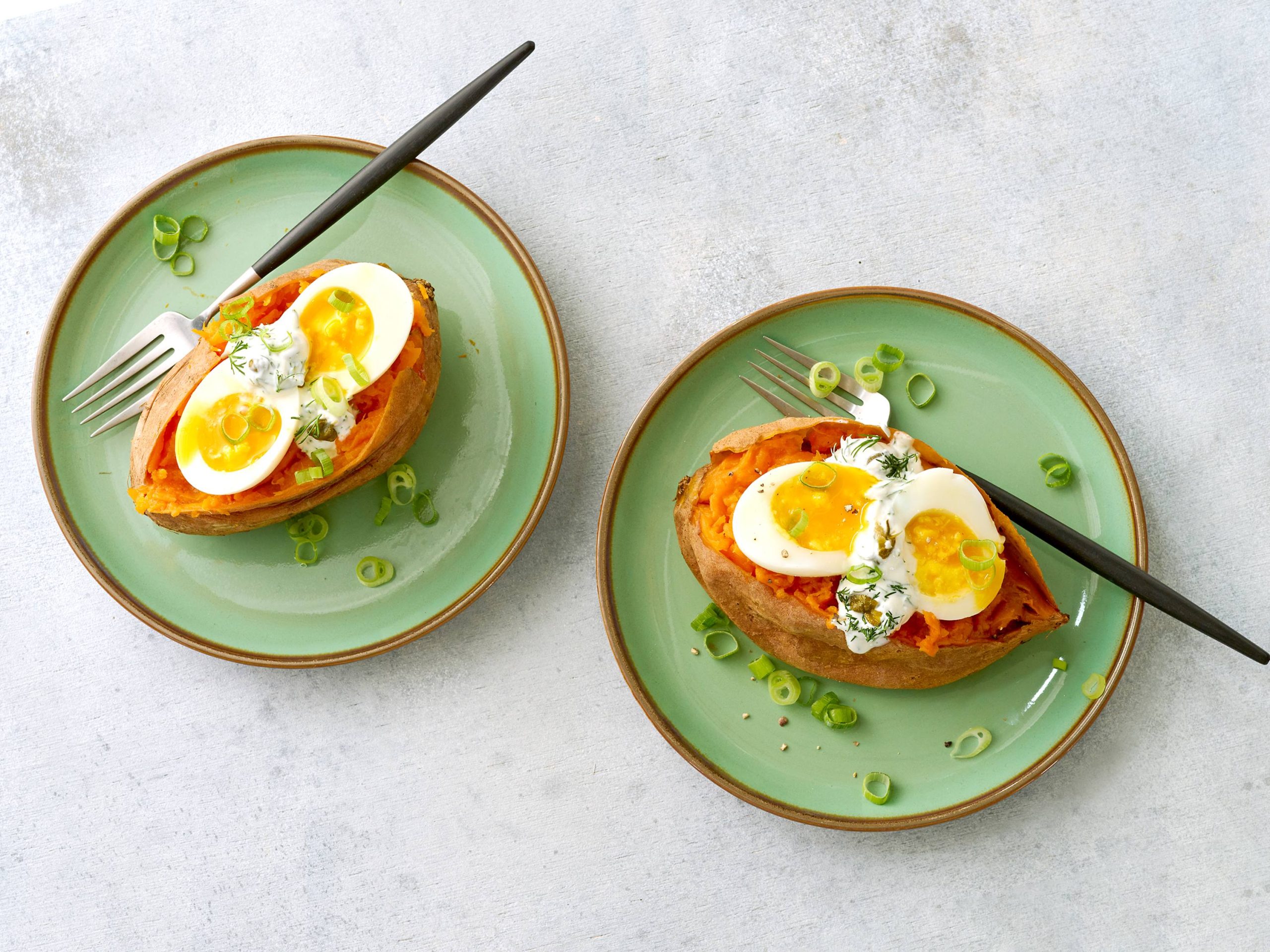 Sweet Potato with Soft-Boiled Egg and Herby Yogurt | Savory
