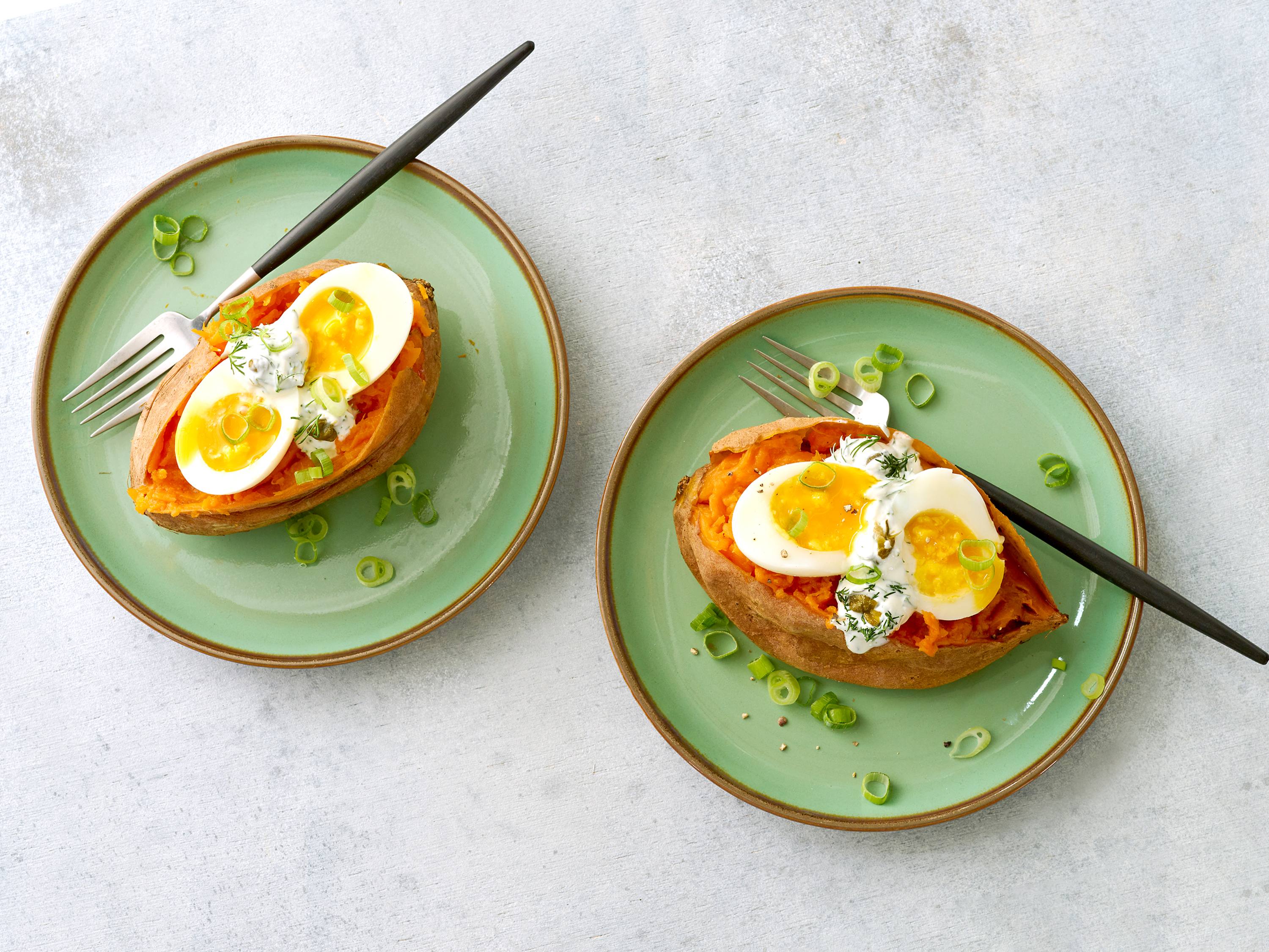 Sweet Potato with SoftBoiled Egg and Herby Yogurt Savory