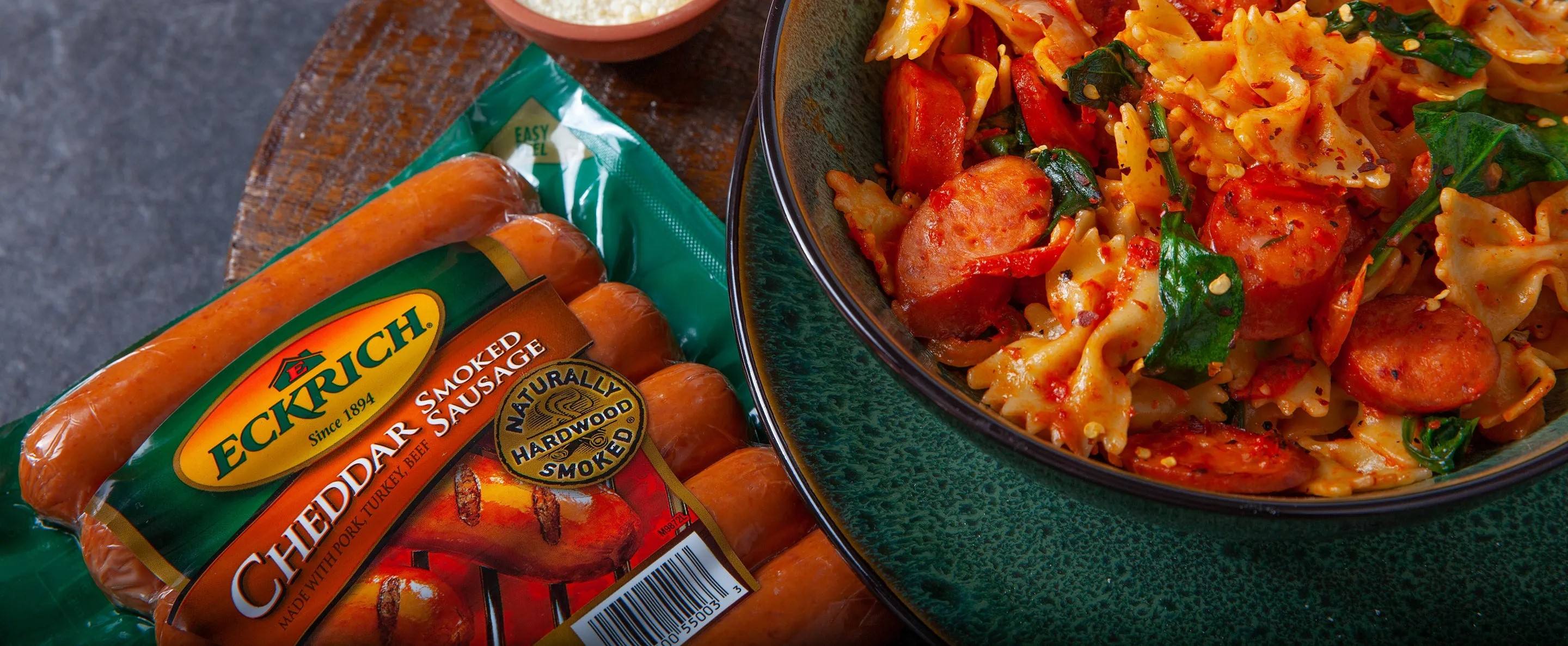 Eckrich® Cheddar Links Creamy Bow Pasta | Savory