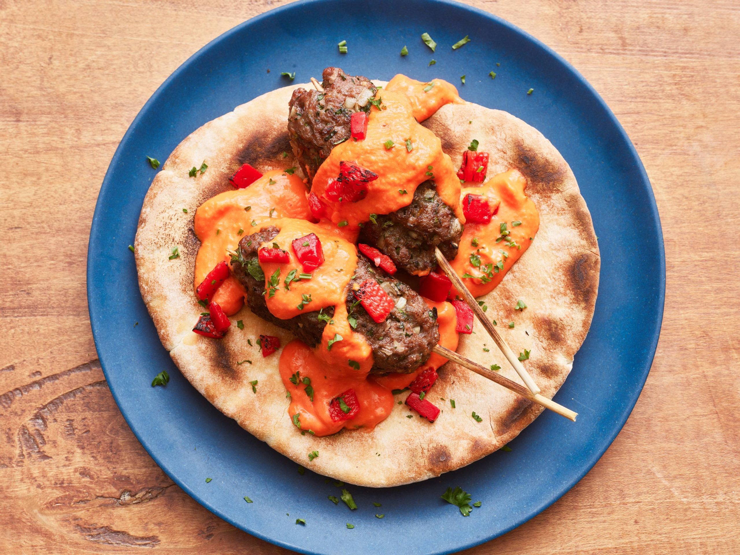 Kofta Kabobs with Red Pepper Hummus | Savory