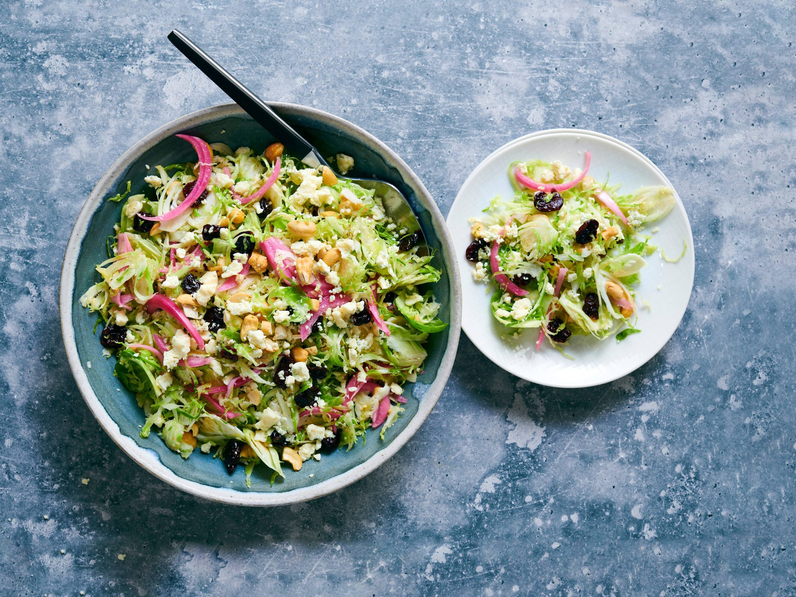 Shredded Brussels Sprouts Salad with Pickled Onions | Savory