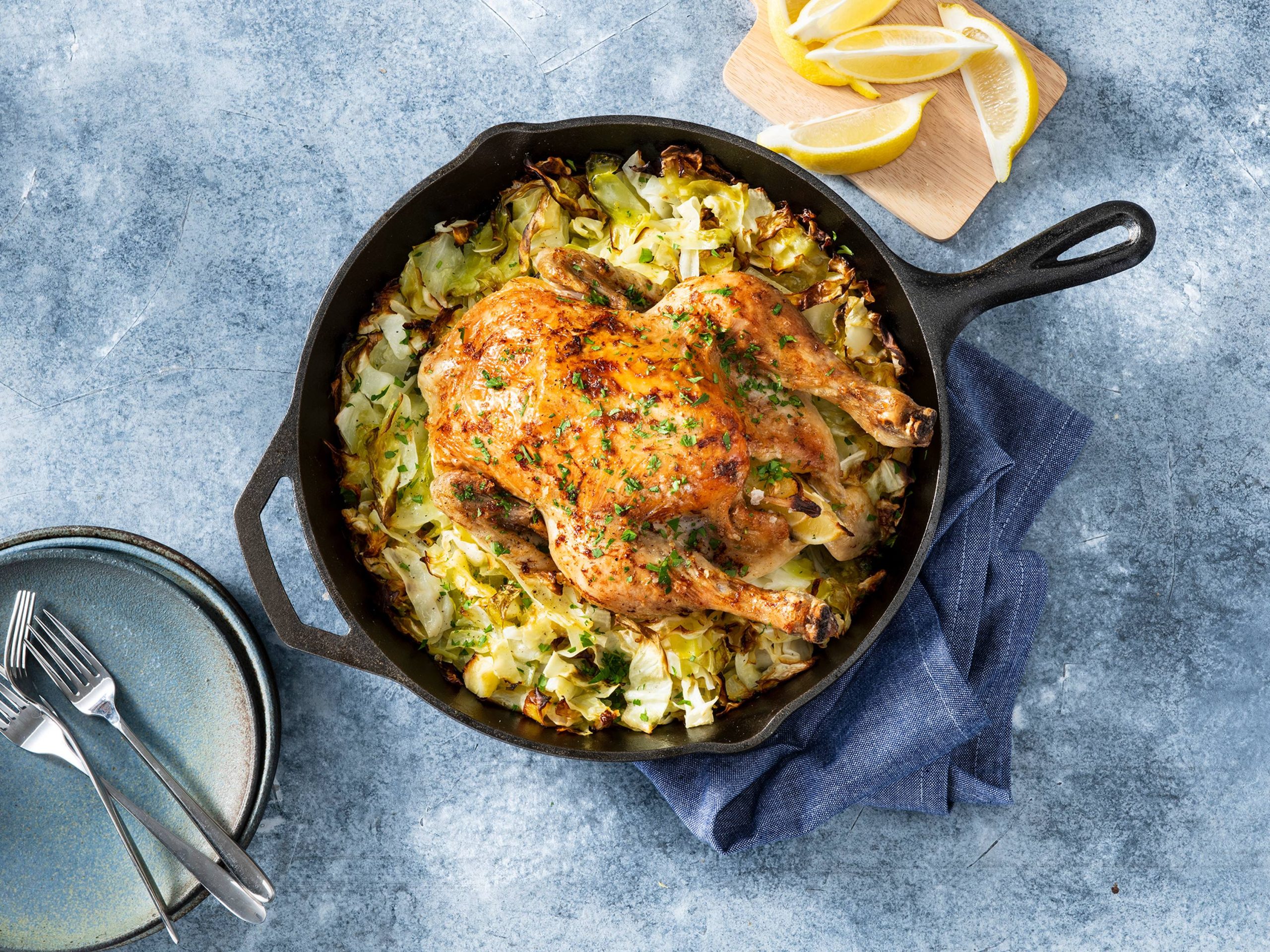 Lemony Roast Chicken with Cabbage | Savory