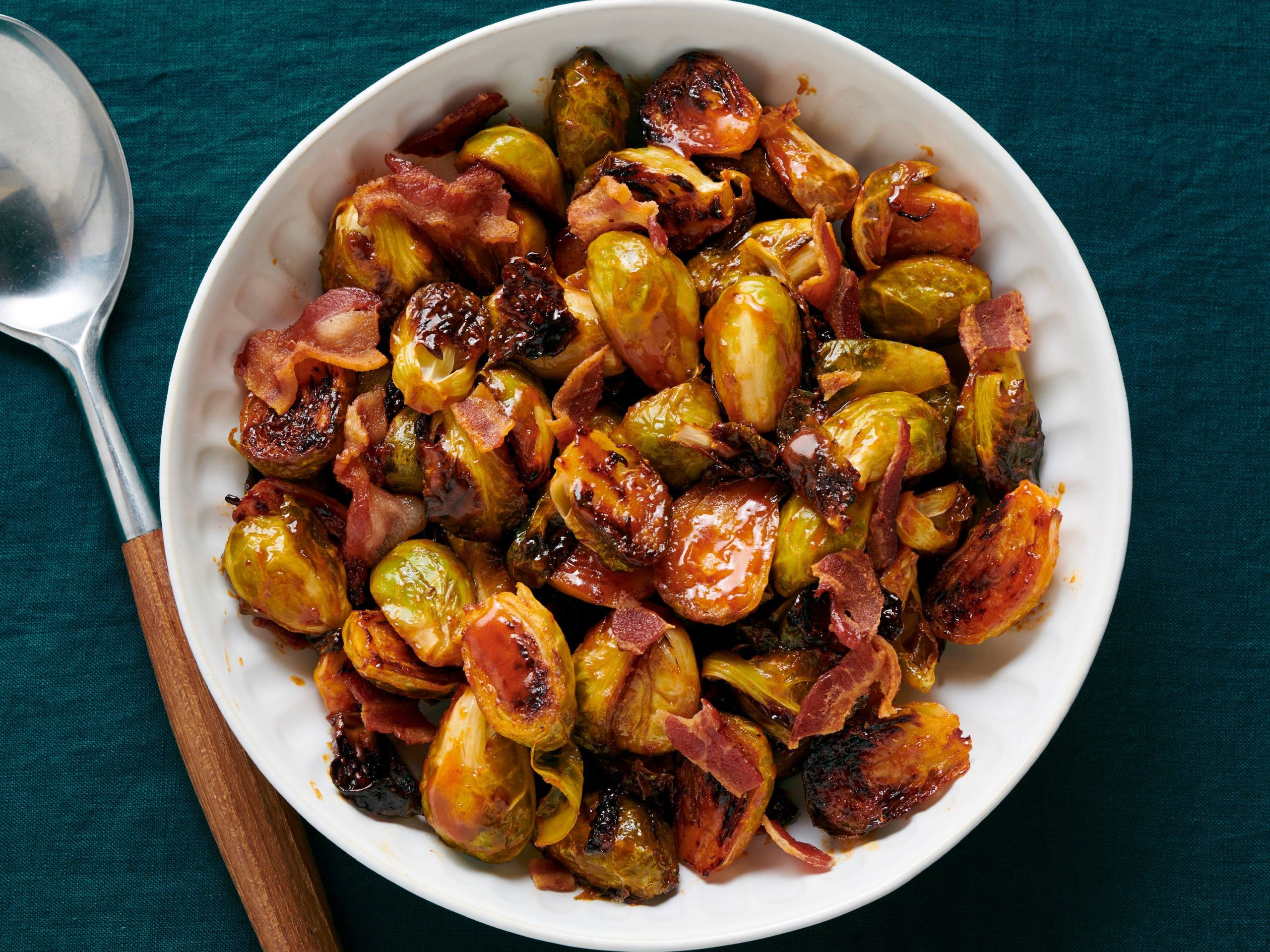 Maple-Dijon Roasted Brussels Sprouts with Bacon | Savory