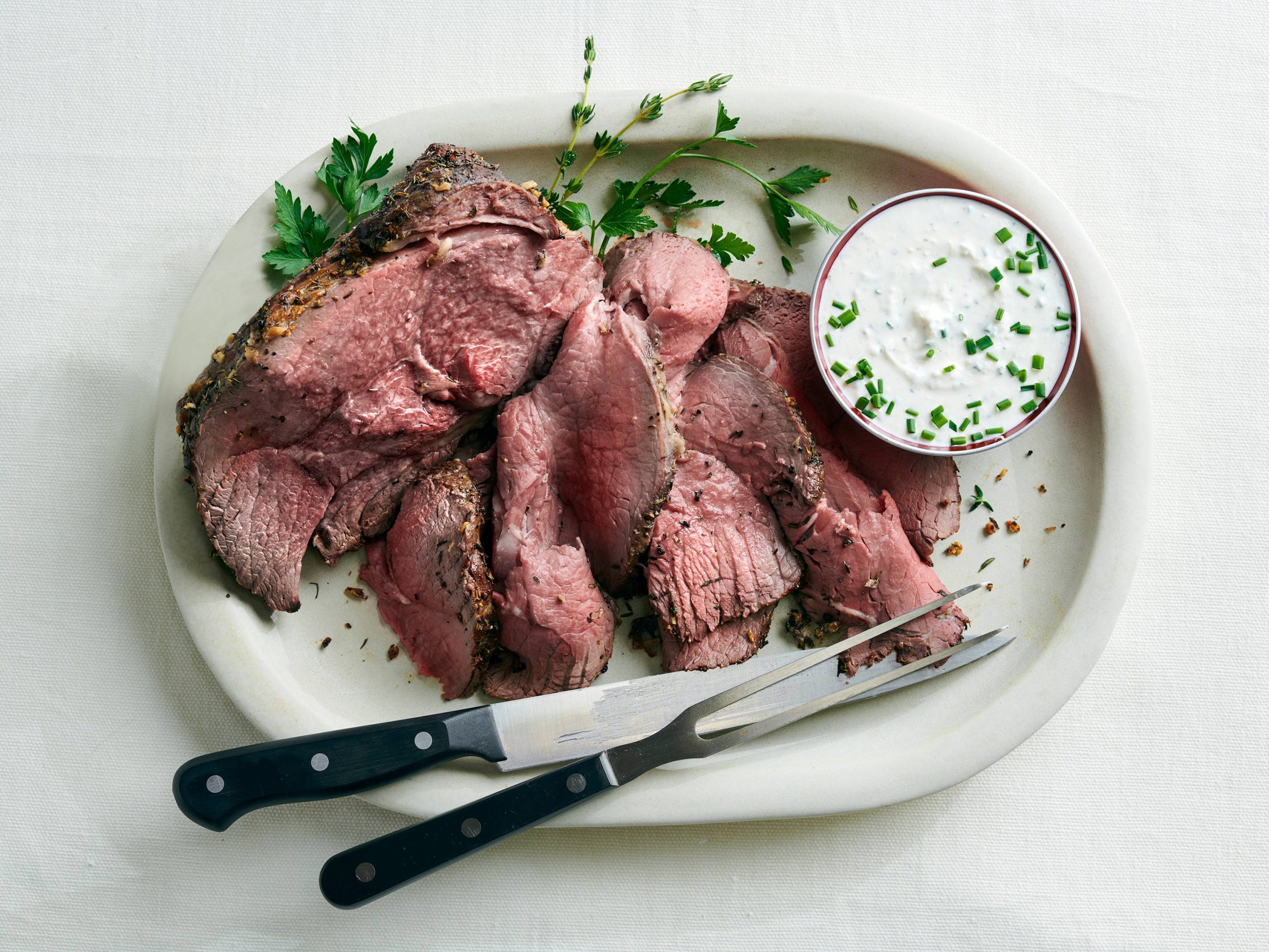 SlowRoasted Top Sirloin with Creamy HorseradishHerb Sauce Savory