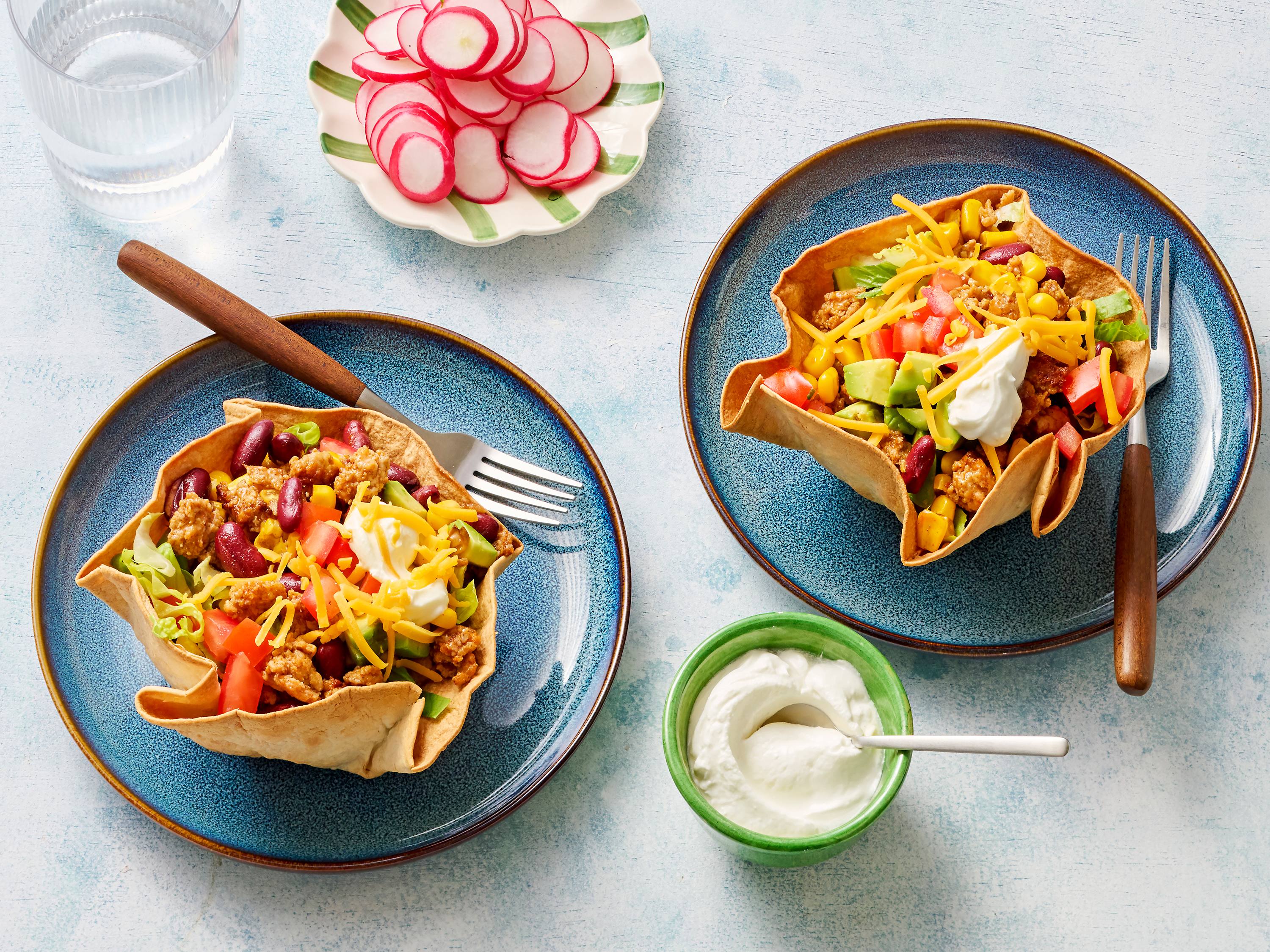 Taco Salad in Tortilla Bowls Savory