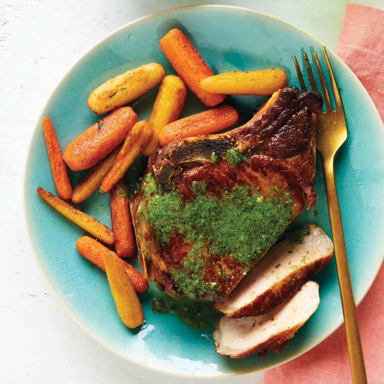 Pork Chops with TarragonMustard Sauce and Roasted Baby Carrots Savory