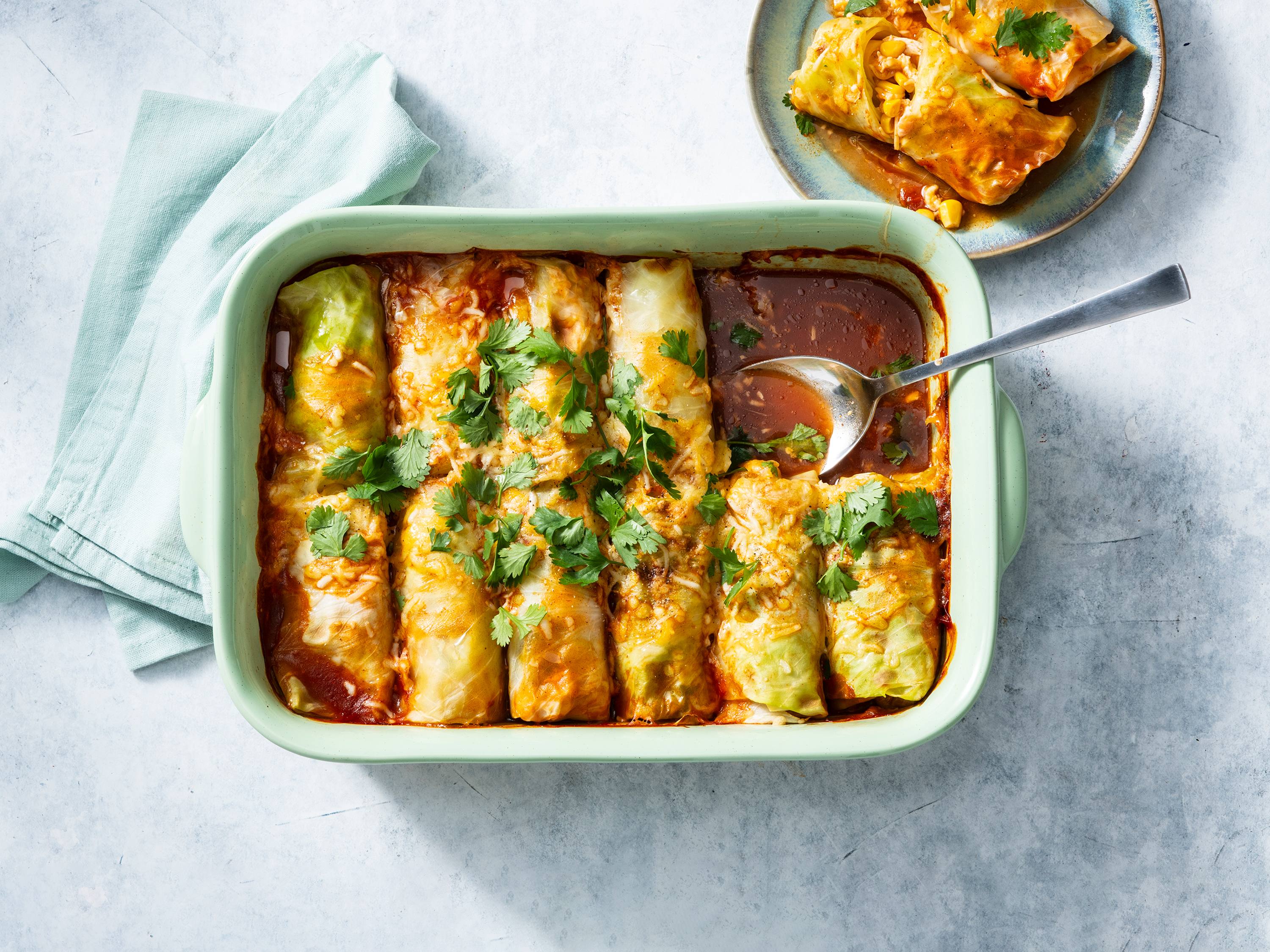 Cabbage Roll Chicken Enchiladas Savory