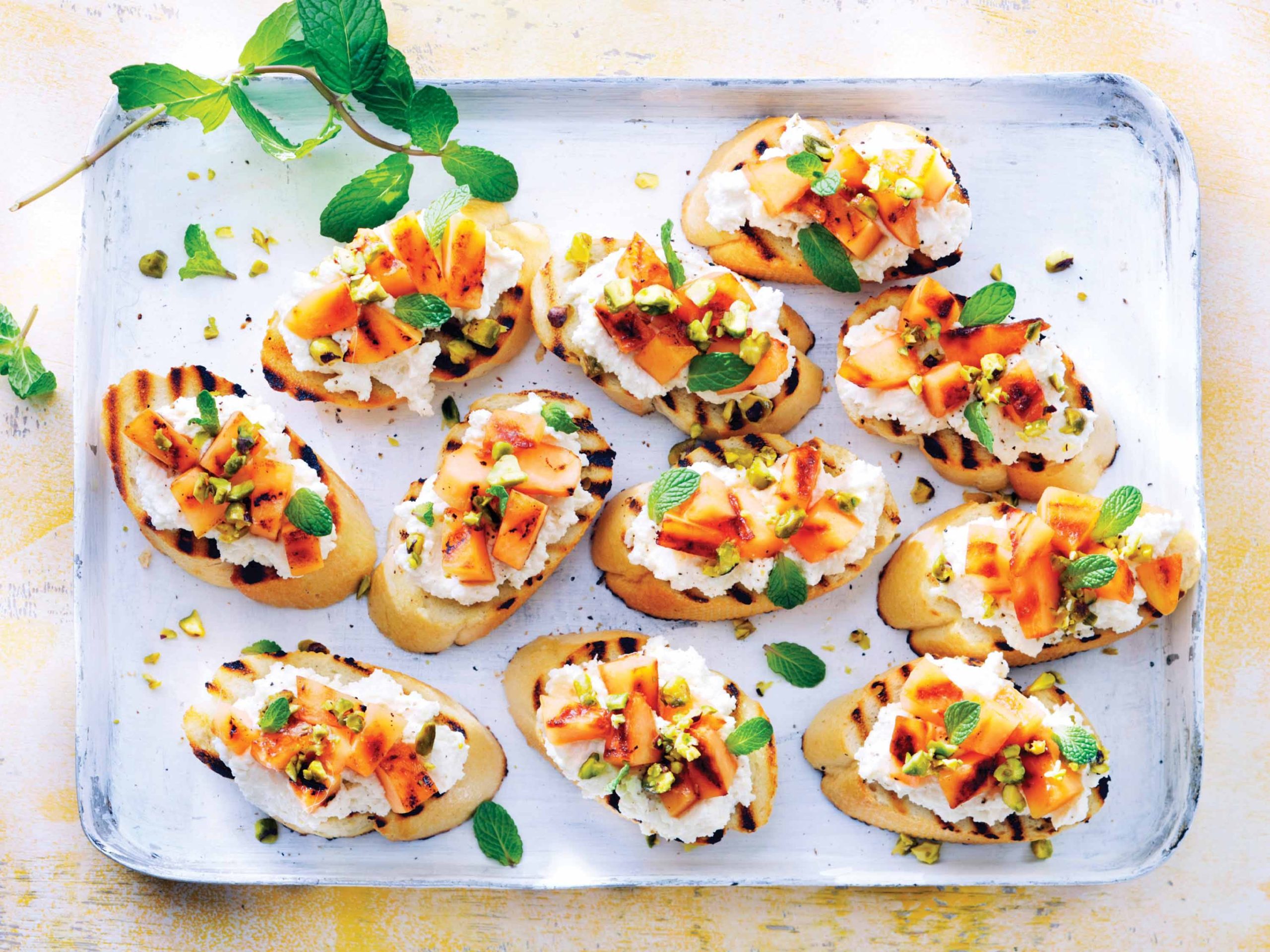 Grilled Cantaloupe and Ricotta Crostini | Savory