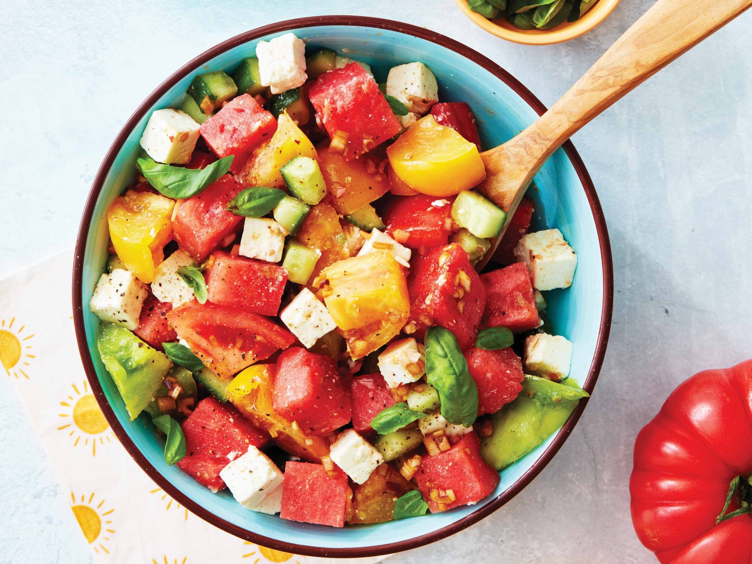 Watermelon-Tomato Salad with Feta and Basil | Savory