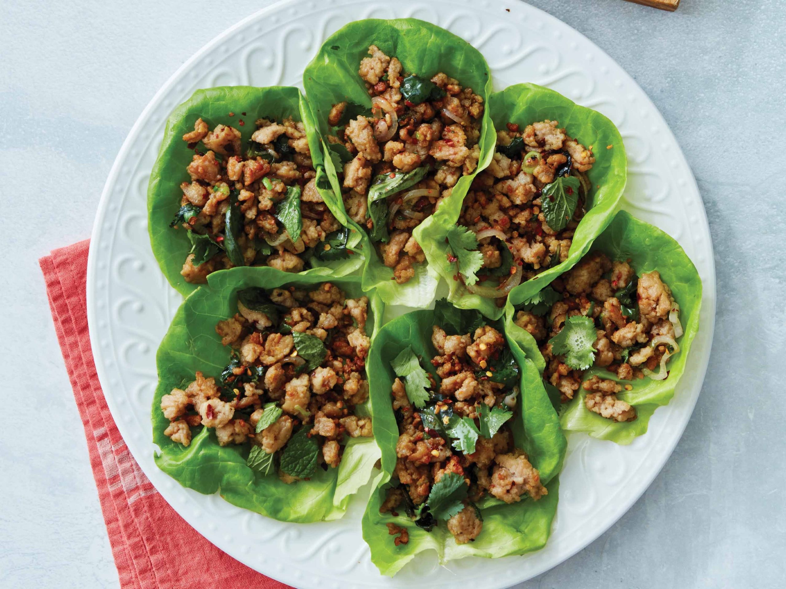 Pork Larb Lettuce Wraps with Fresh Herbs | Savory