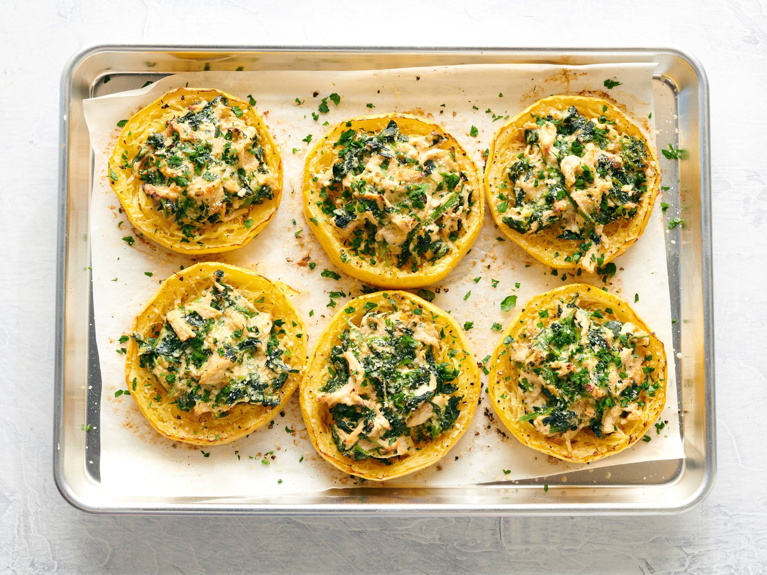 Spaghetti Squash Chicken Alfredo Rings | Savory