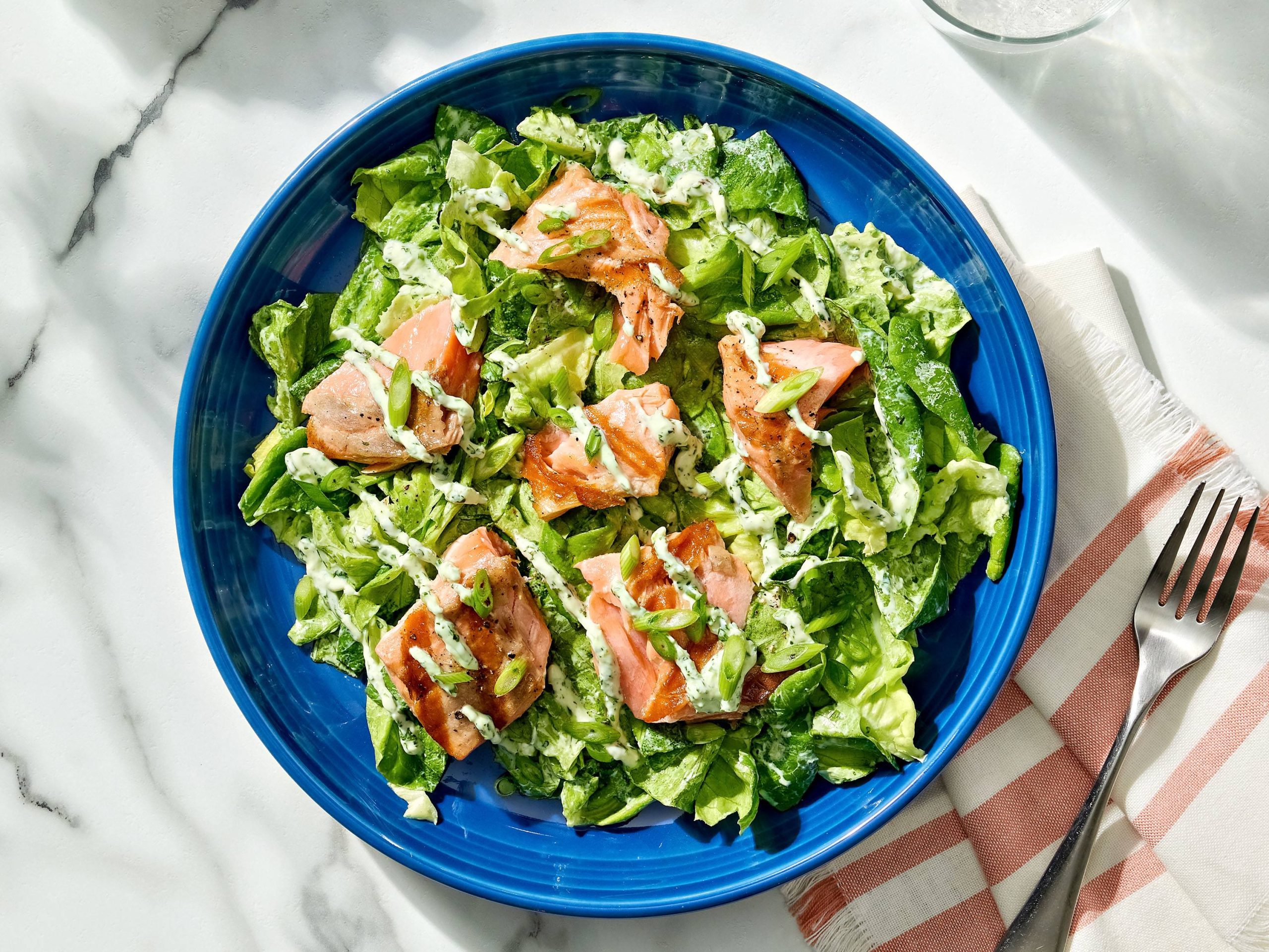 Grilled Salmon Salad with Creamy Cilantro Dressing | Savory