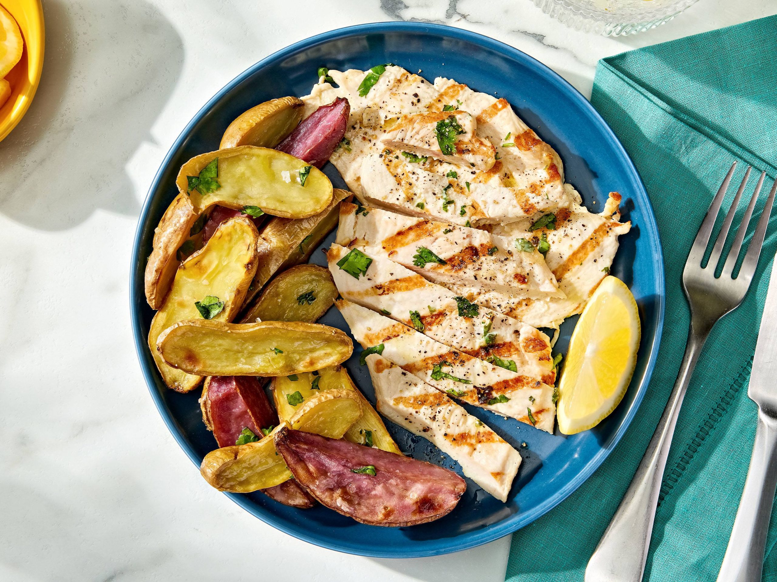 Mediterranean Grilled Chicken with Lemon Potatoes | Savory