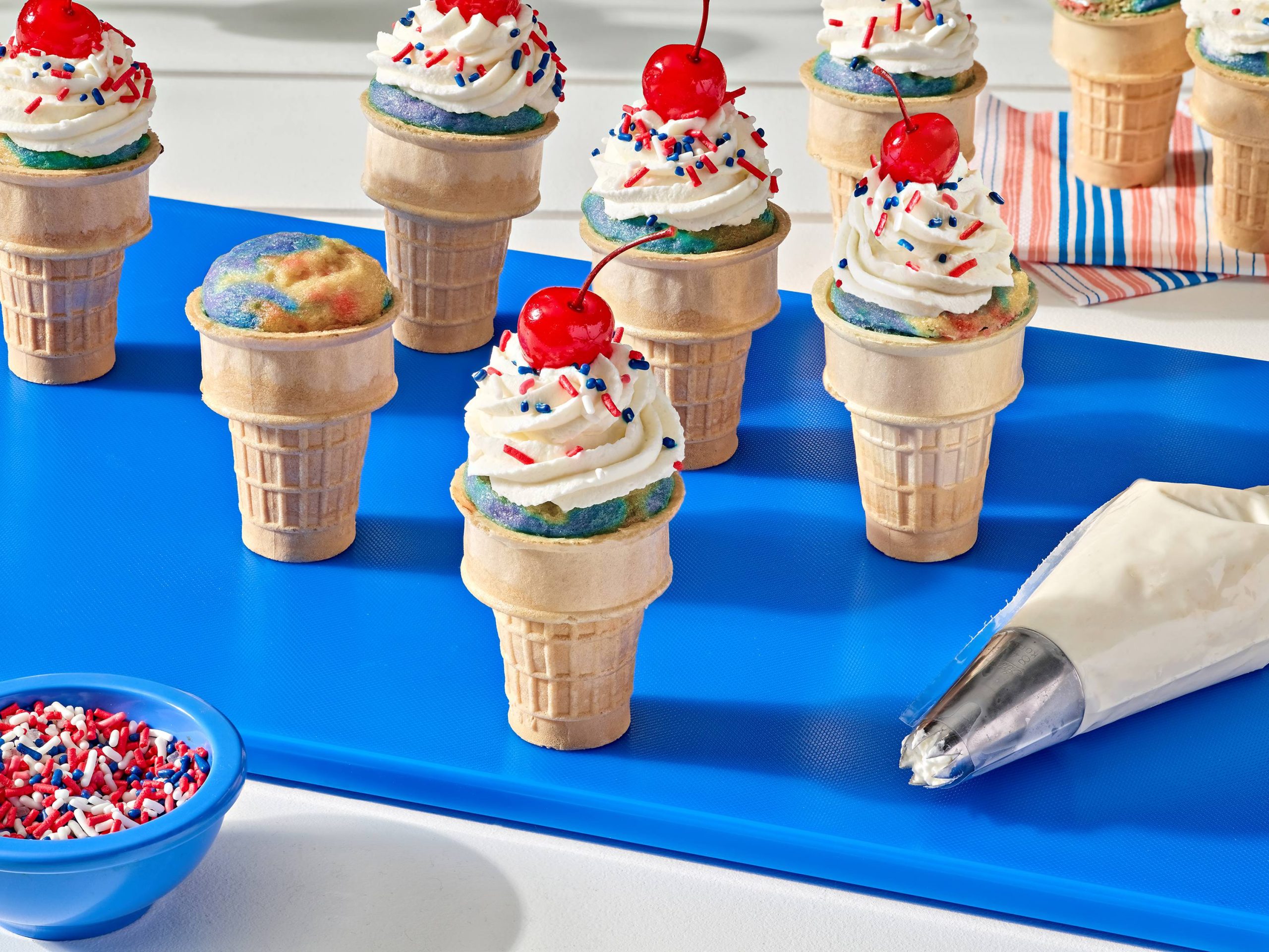 Red, White, and Blue Ice Cream Cone Cupcakes | Savory
