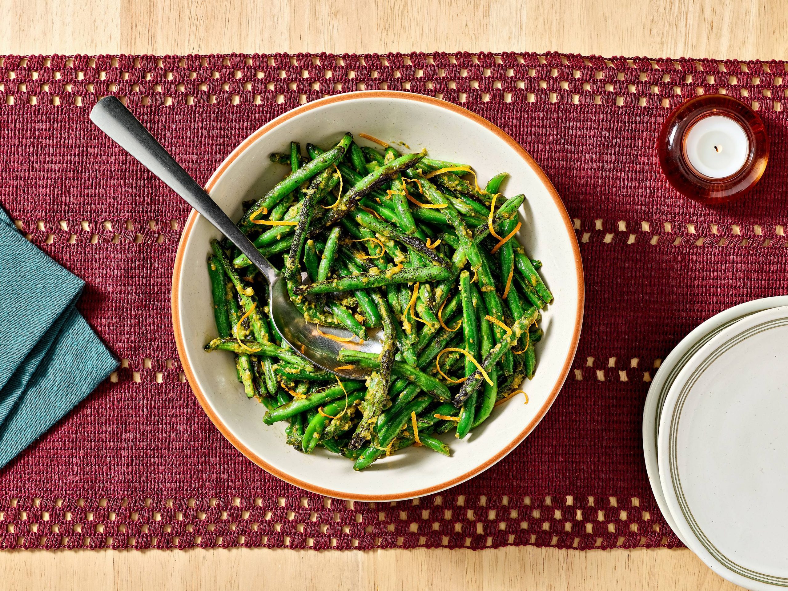green beans with orange mustard dressing Roasted Whole Vinaigrette Almonds