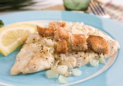 Flounder with Crouton Topping