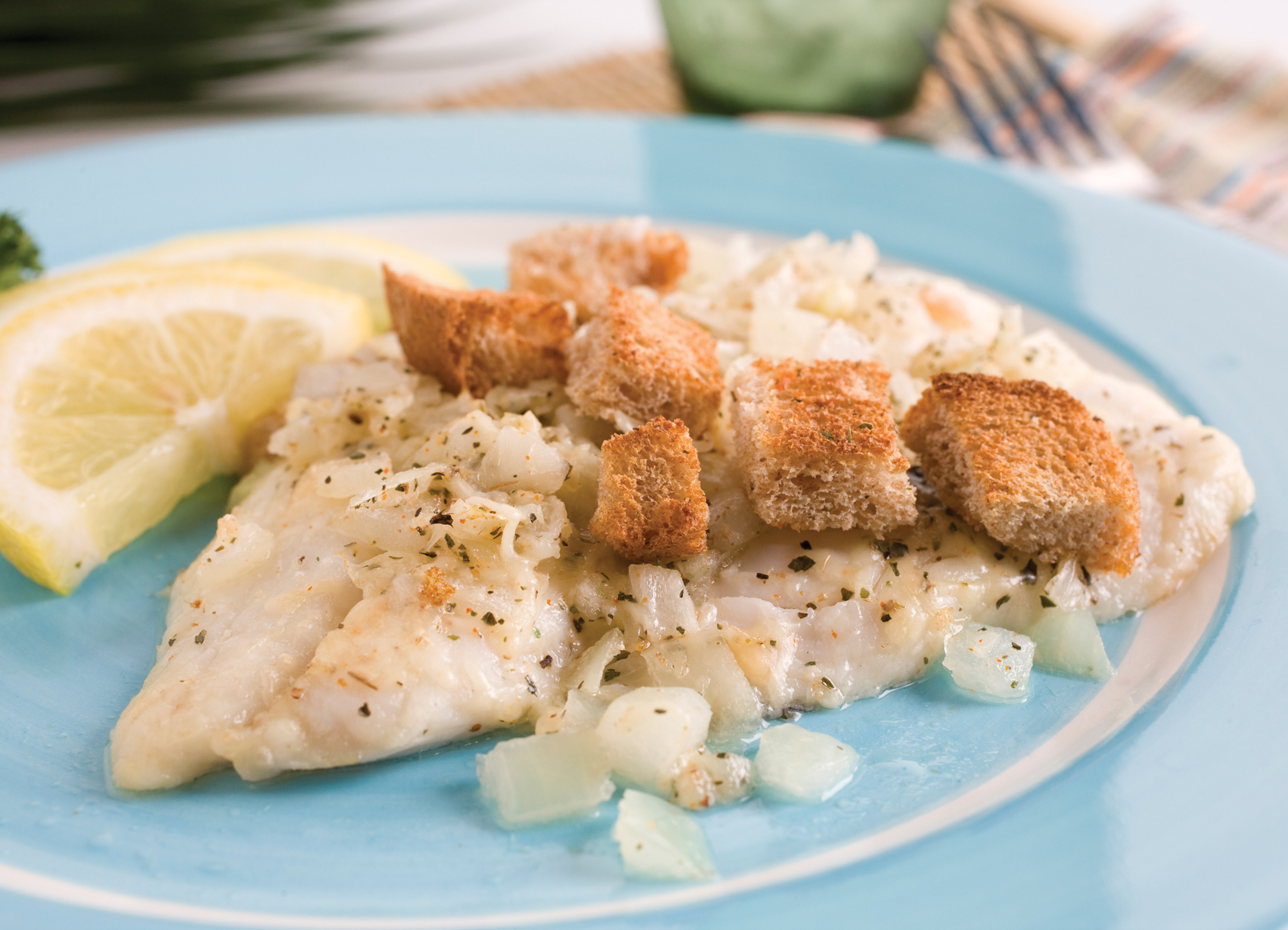 Flounder with Crouton Topping | Savory