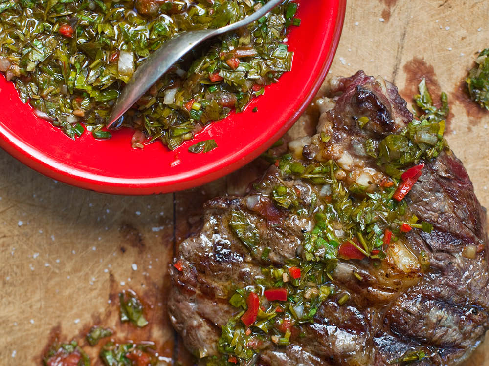 Grilled Rib Eye Steak with Chimichurri Sauce | Savory