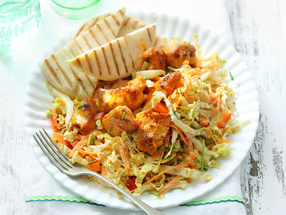 ThaiStyle Chicken and Cole Slaw with Pita Bread Savory