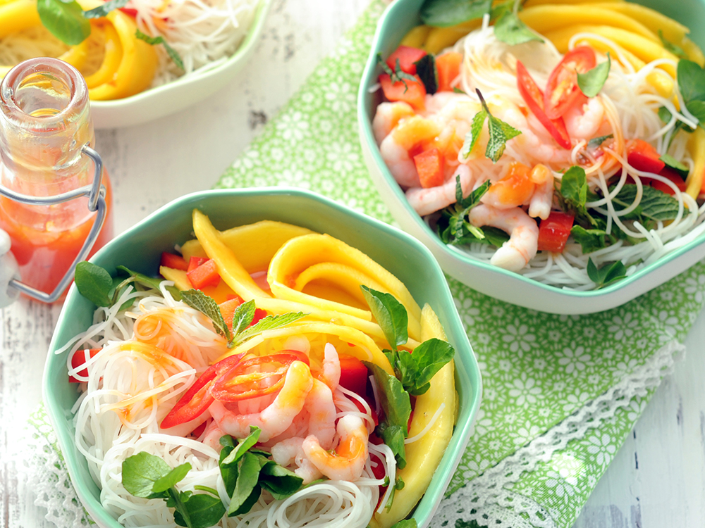 Asian Noodle Salad with Shrimp, Watercress and Mango Savory