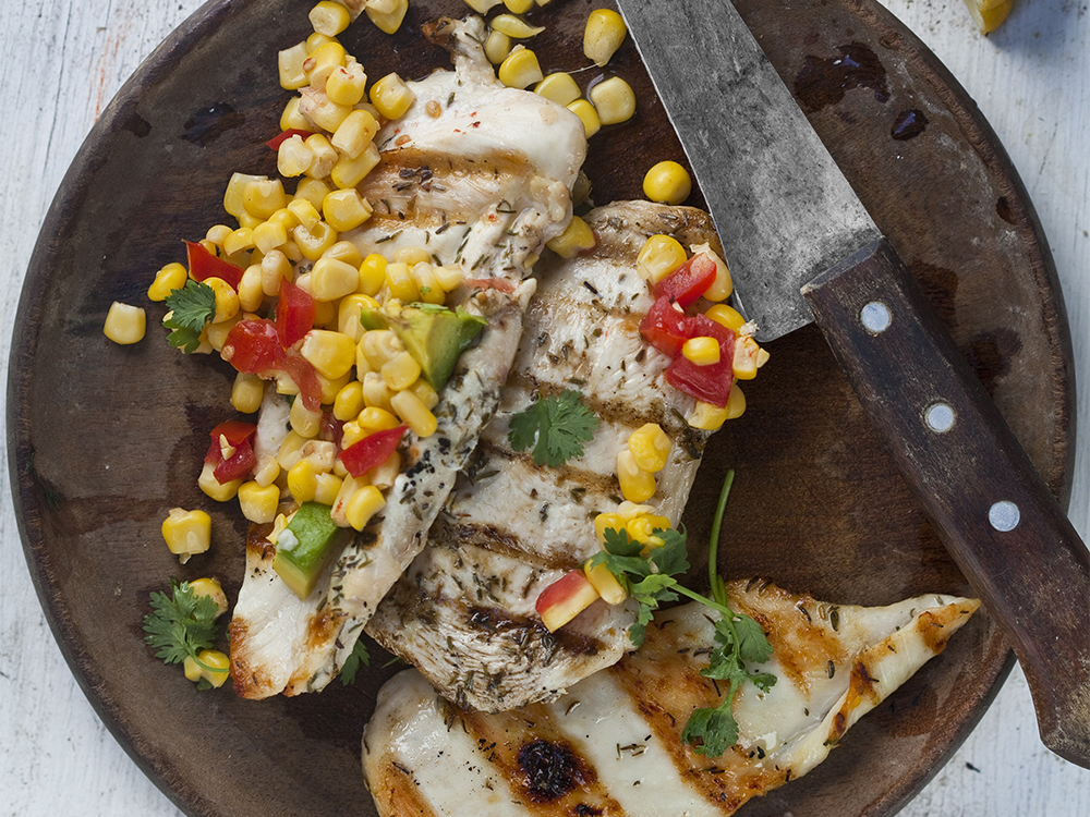 Grilled Chicken with Corn and Tomato Salsa | Savory