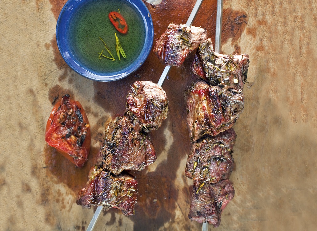 Steak Skewers with Rosemary-Chili Oil | Savory