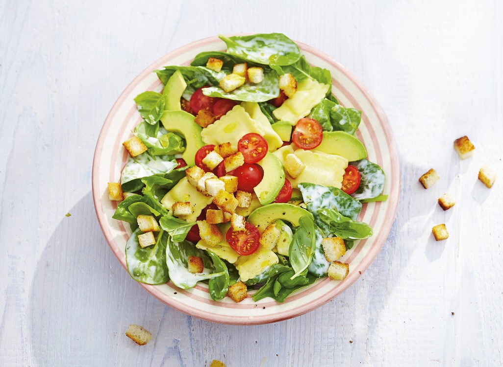 Spinach Salad with Pasta and Avocado | Savory