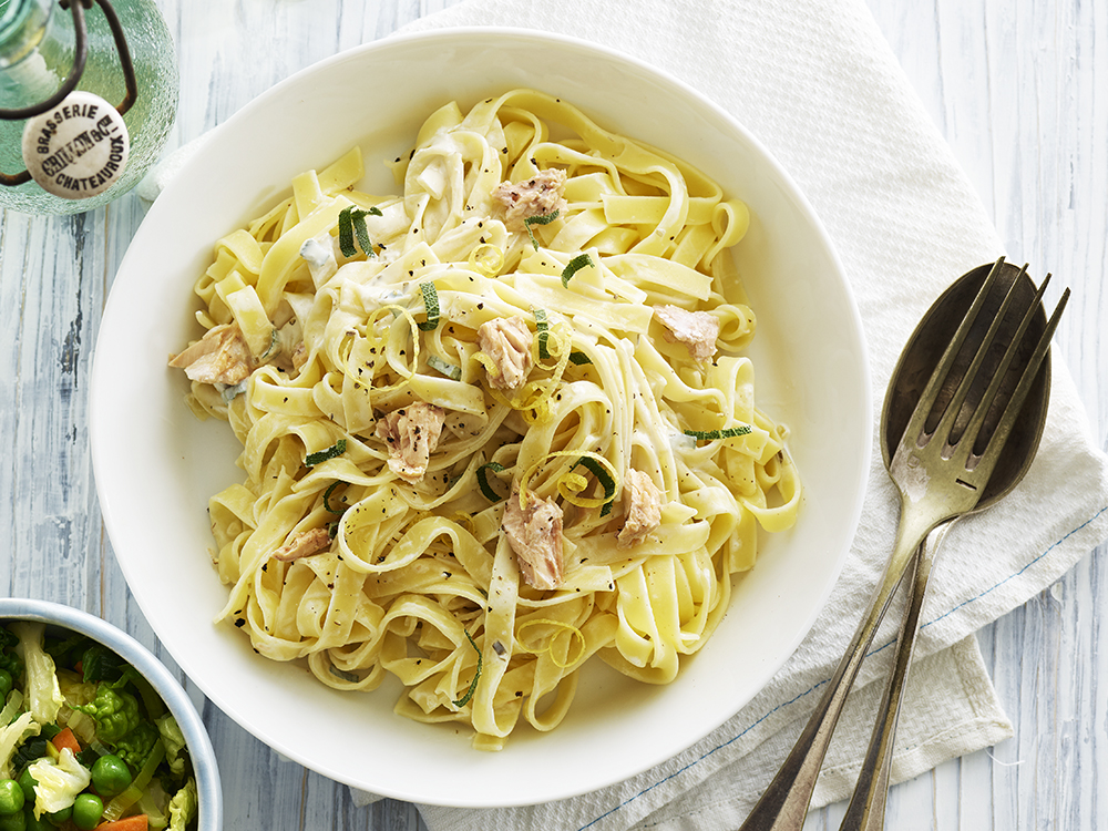 Creamy Salmon Fettuccine with Stir-Fried Cabbage | Savory