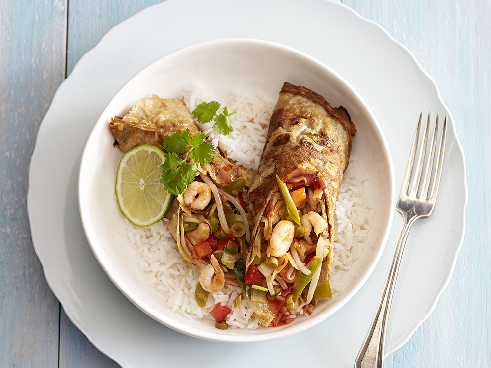 Sweet-and-Sour Shrimp and Veggie Omelet Rolls | Savory