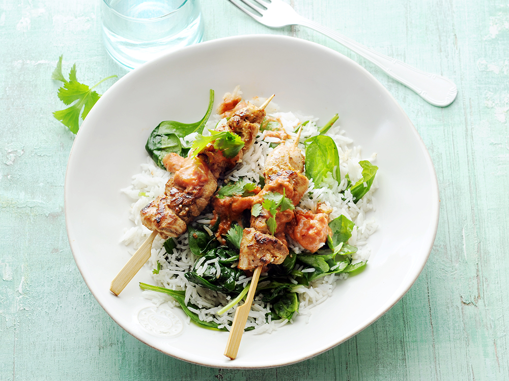 Tandoori Chicken Skewers with Spinach Rice | Savory