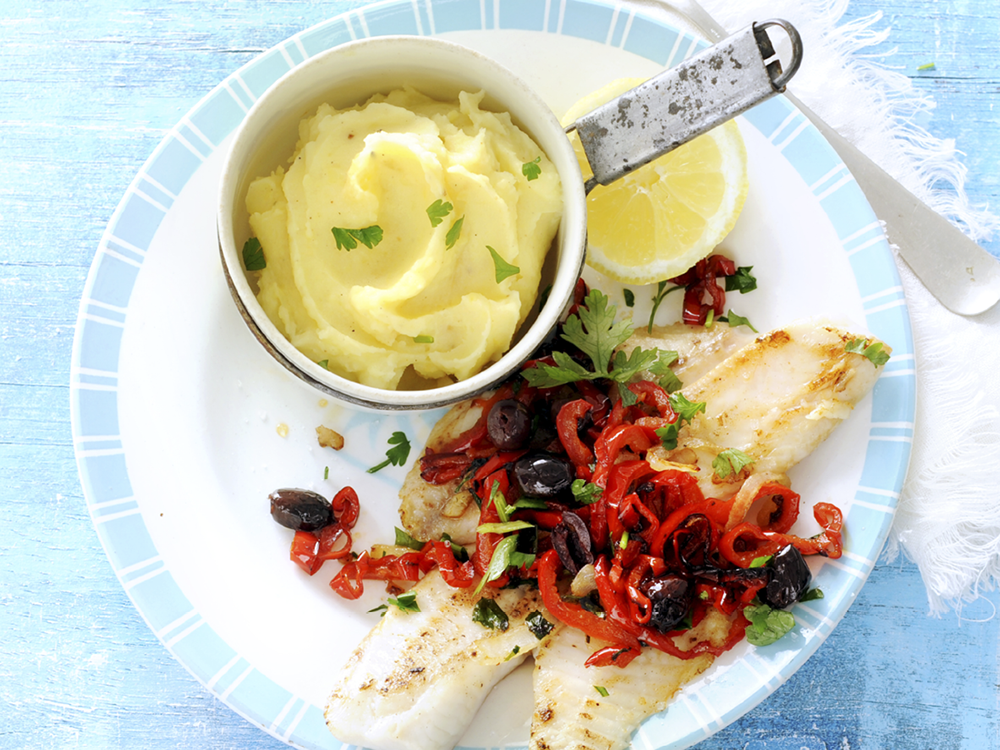 Tilapia Fillet with Peppers and Olives | Savory