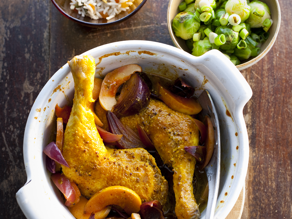 Baked Chicken with Red Onion, Apple and Mustard | Savory