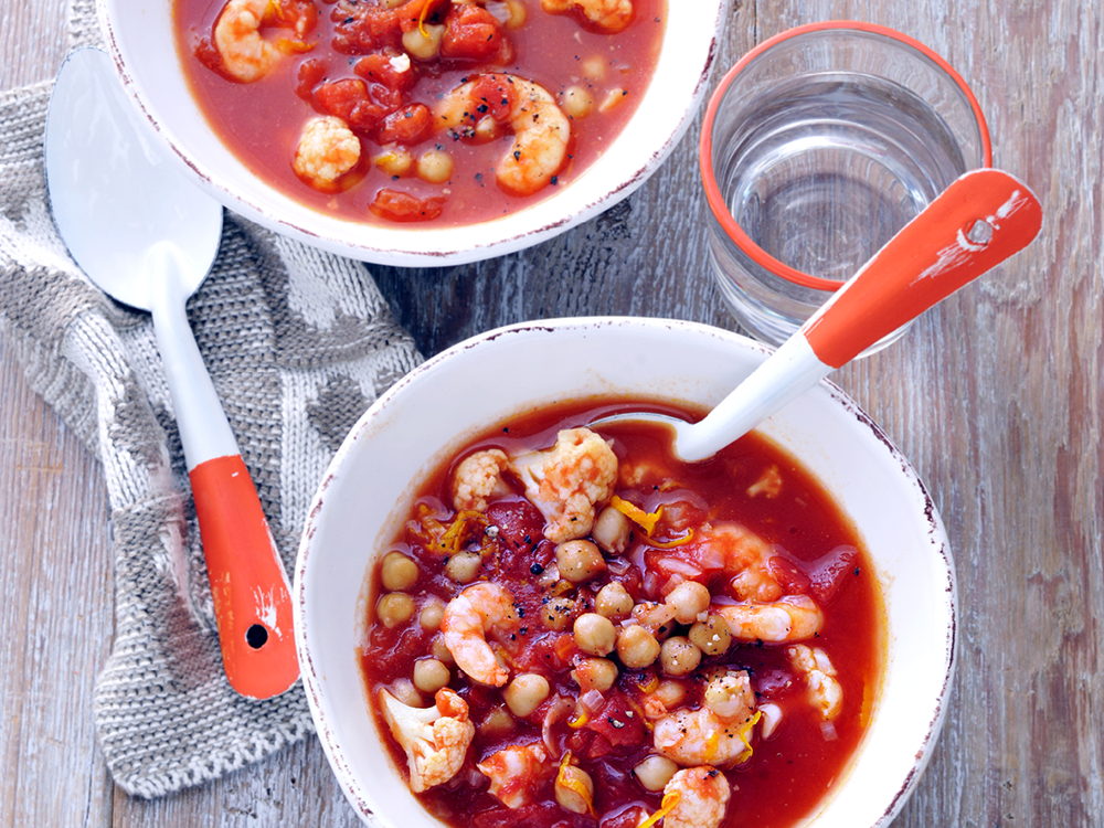 Tomato Cauliflower Soup with Shrimp | Savory