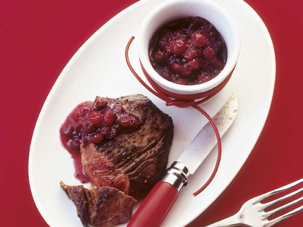 Rib Eye Steaks with Cranberry Sauce | Savory