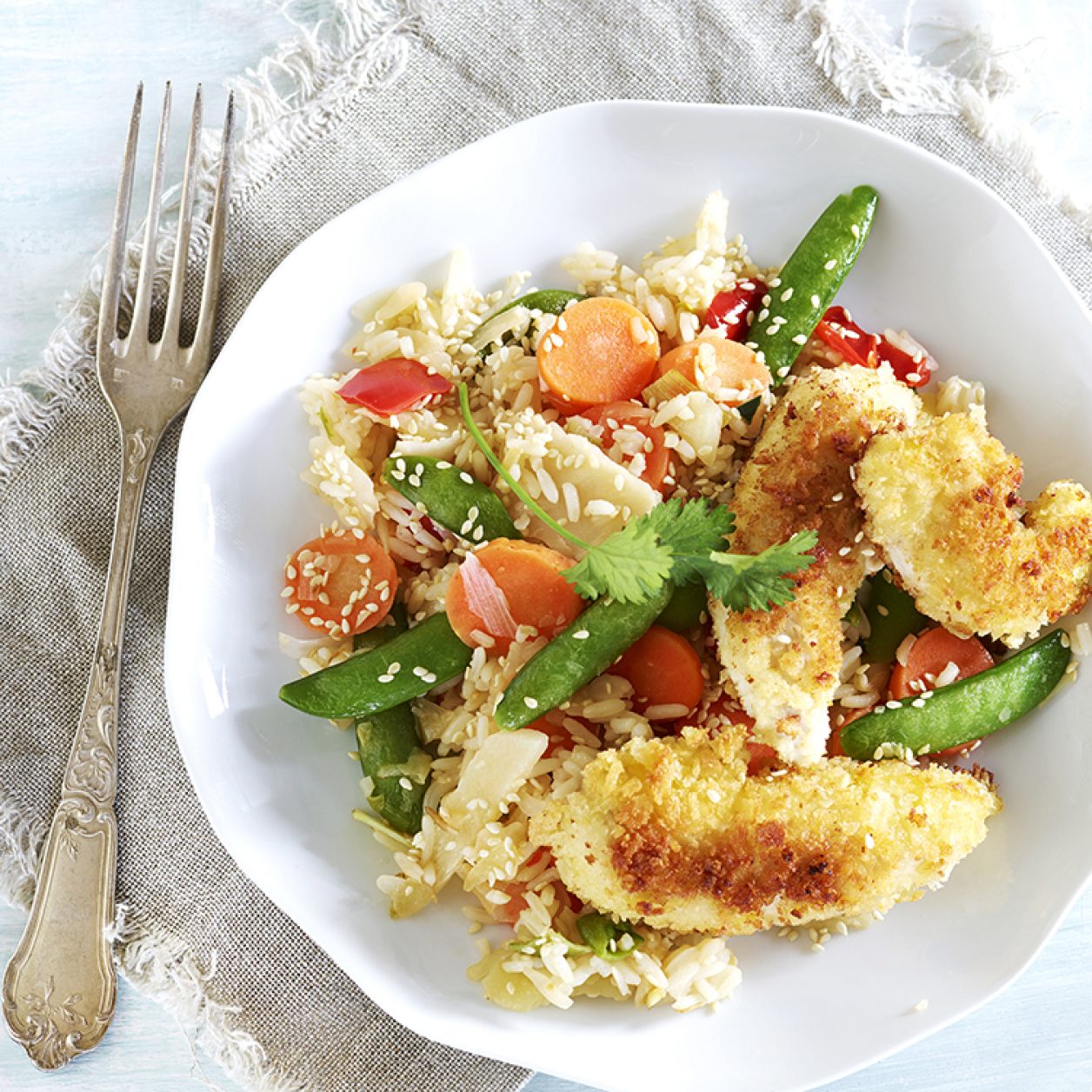 Crispy Chicken with Vegetable Fried Rice | Savory