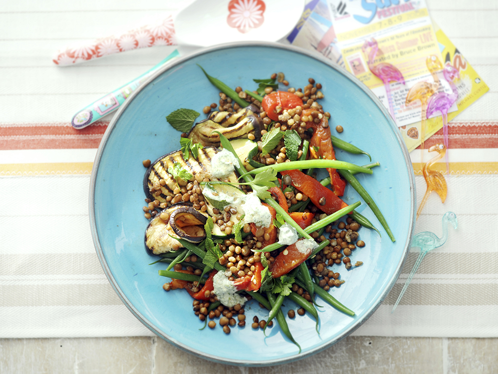 Lentil Salad with Grilled Vegetables and Creamy Feta Spread | Savory
