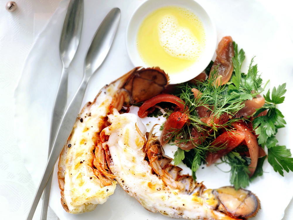Lobster Tails with Beurre Blanc and Tomato-Herb Salad | Savory