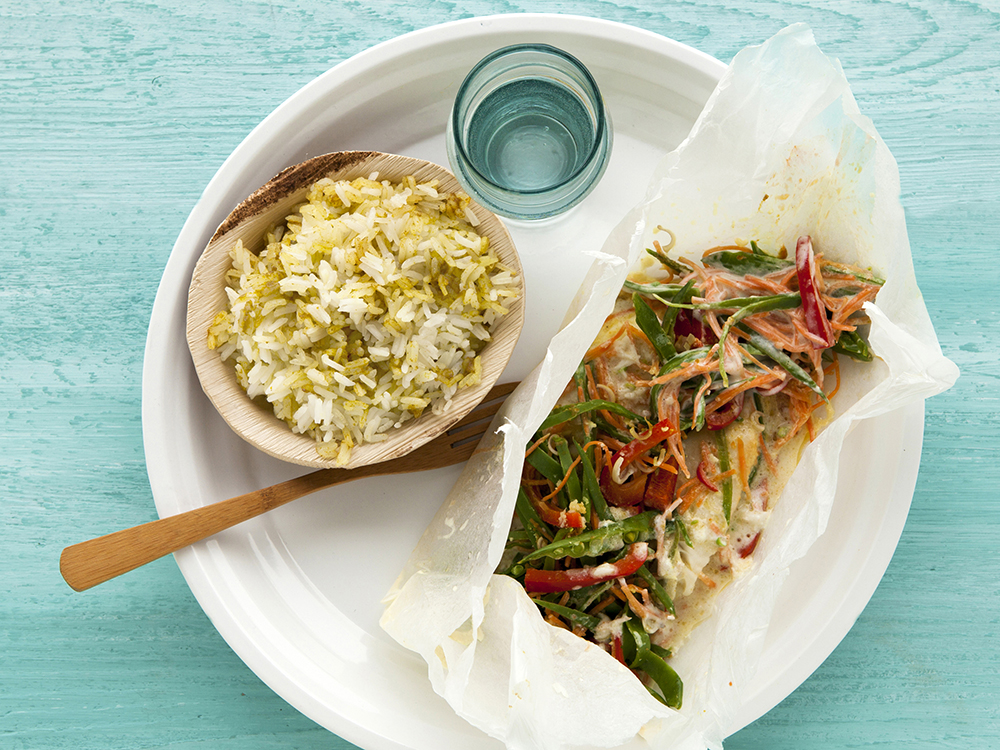 Tilapia Baked in Parchment with Coconut Rice Savory