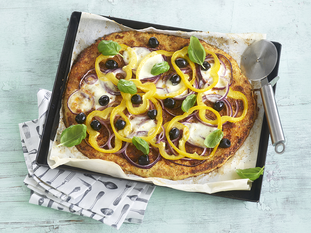 Veggie Pizza with Cauliflower Crust Savory