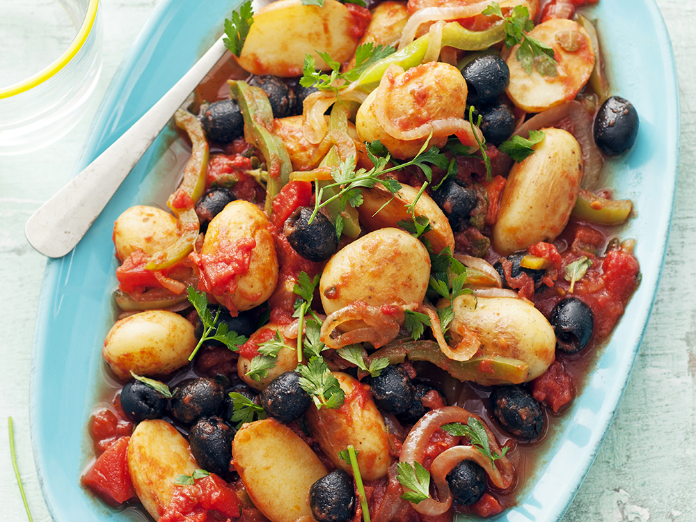 Baby Potatoes with Tomatoes and Olives | Savory