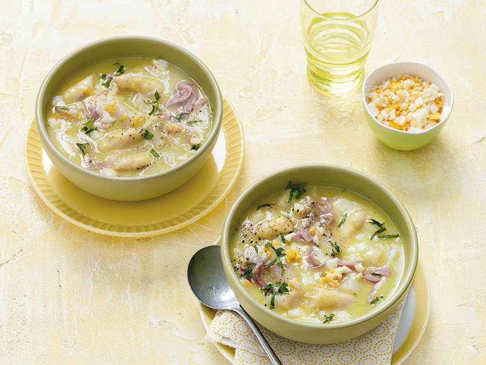 Asparagus Soup with Ham and Egg | Savory