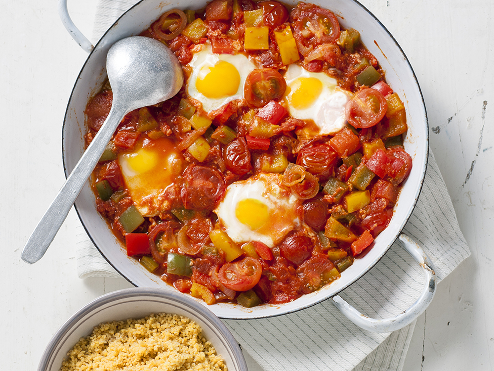 Mediterranean Vegetable Stew with Couscous and Eggs | Savory