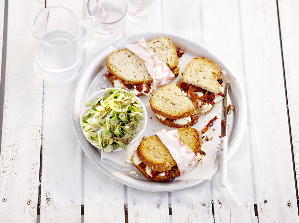 Oven-Toasted Goat Cheese and Sun Dried Tomato Sandwiches | Savory