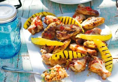 Sticky Grilled Chicken Wings with Mango